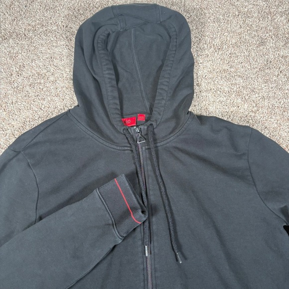 HUGO BOSS Full Zip Hoodie Red Tag Sweatshirt Casual Activewear Black XL - Picture 1 of 9